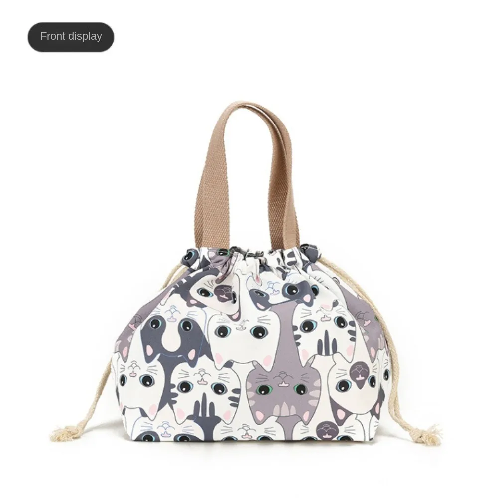 New Nylon Drawstring Strap Bag Cartoon Printing Cute Storage Meal Bag Lunch Bag