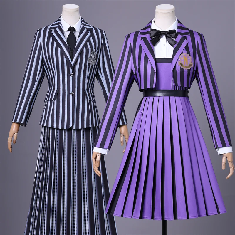 

TV Wednesday Season 2 Adult Unisex Cosplay Costume Skirt Shirt Striped School Uniform Casual Uniform Halloween Carnival Outfits