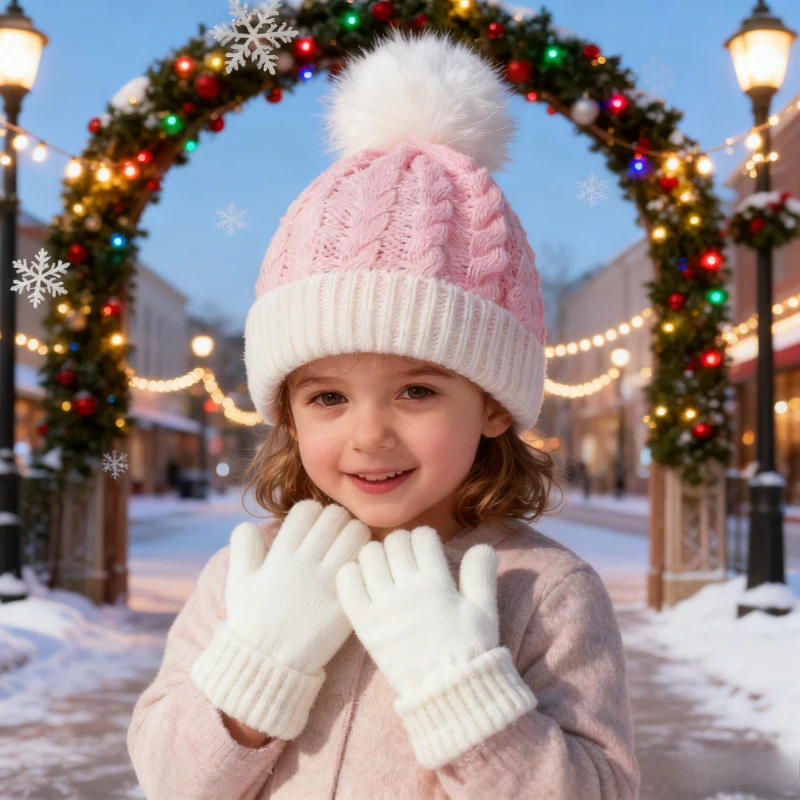 Новый рождественский детский комплект из двух предметов с вязаной шапкой и перчатками для осеннего и зимнего праздничного сезона