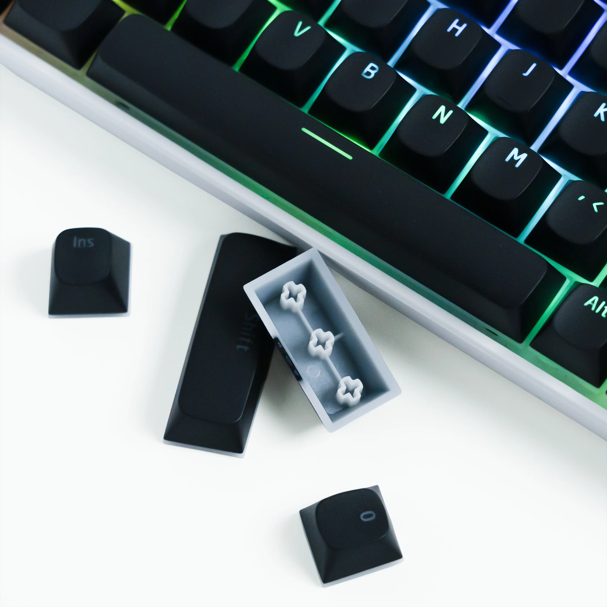 XVX Horizon Line Pudding-Tastenkappen, durchscheinendes PBT-Tastenkappen-Set für mechanische Tastatur, schwarz-weiße 117-Tasten-Tastenkappen