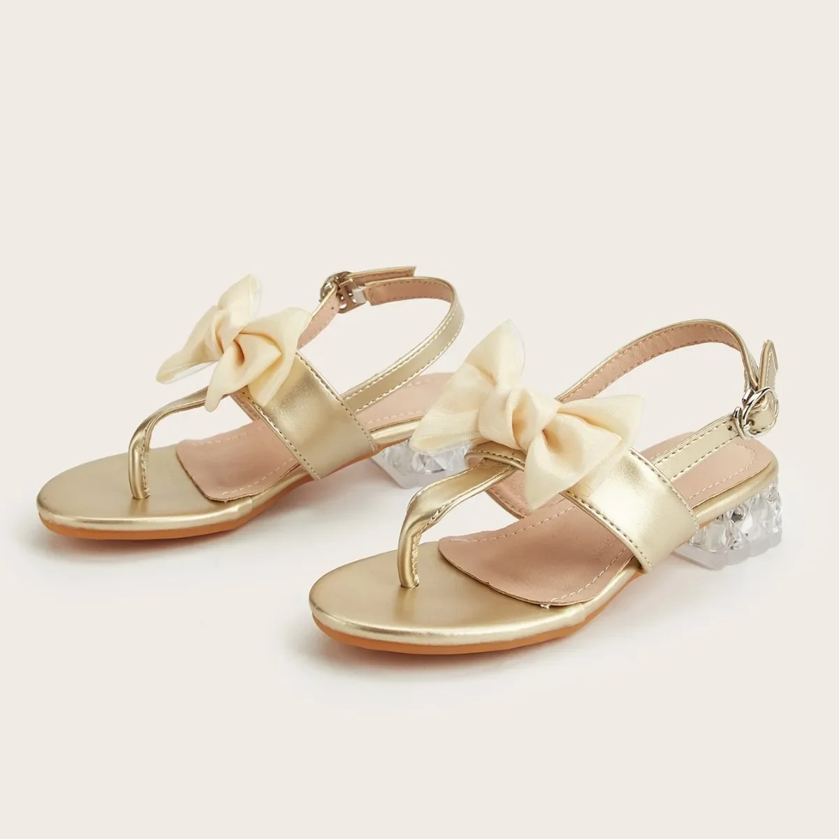 Girls High Heel Sandals Spring New Style Thick Heel Bow Knot Fashionable Kids Shoes Slip-On Summer Footwear for Girls