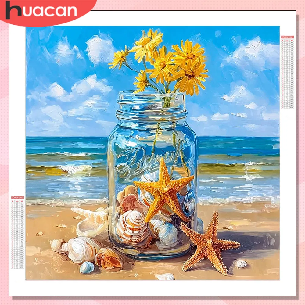 HUACAN Diamond Mosaic Kits Starfish Landscape Full Square Ro