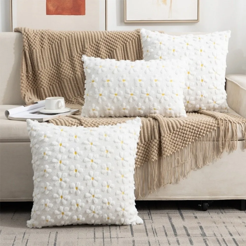 New Super Soft Fluffy Pillow Cover Bunny Bow and Daisy 18x18 in Throw Pillowcase Solid Color Pillow Case Home Decoration