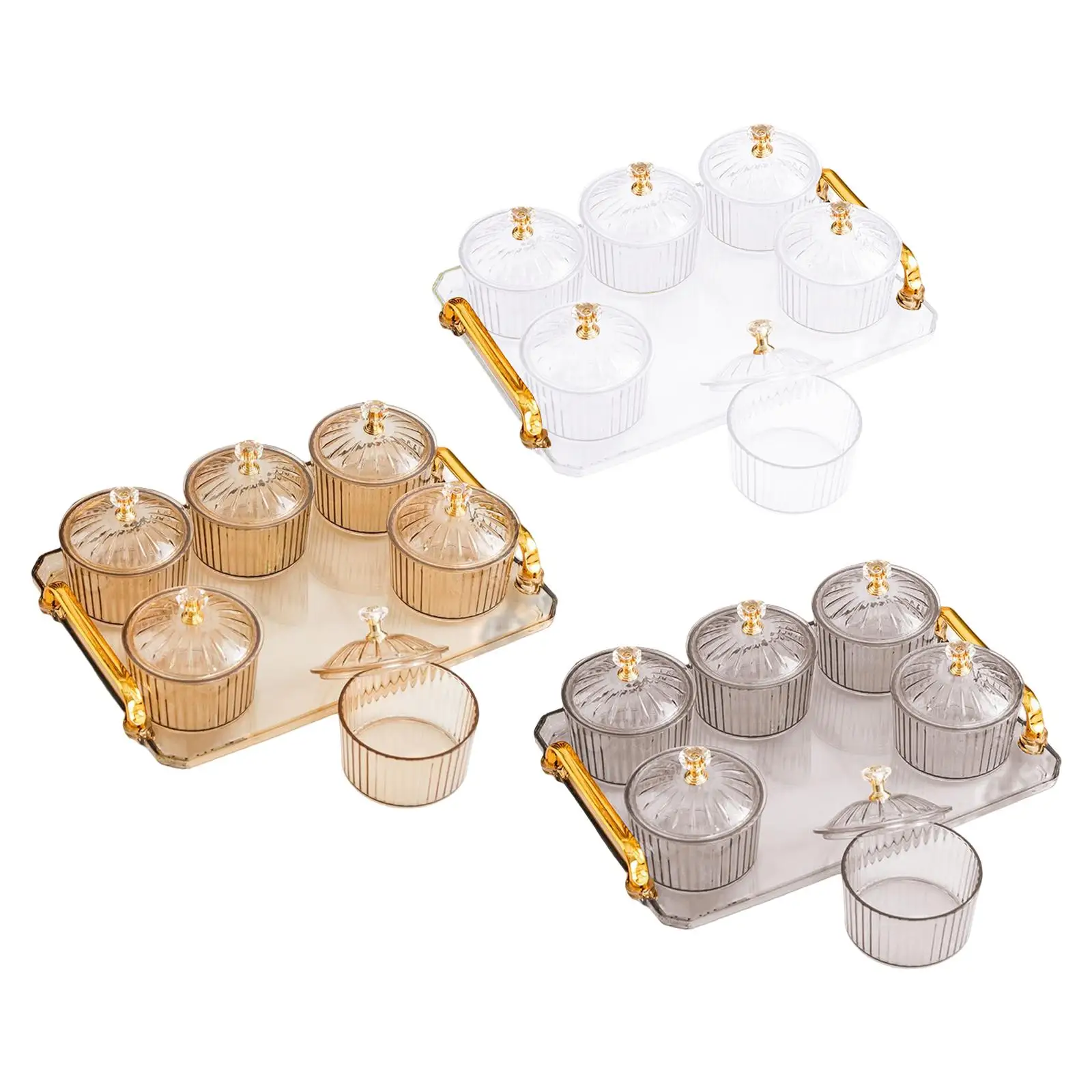 Acrylic Caddy Serving Platter 6 Bowls with Lid Snack Plate Condiment Tray Nordic