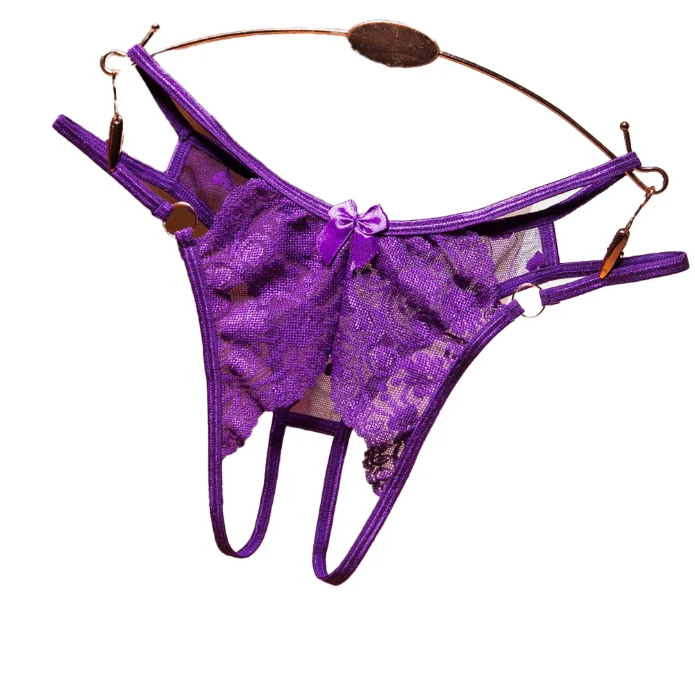 Женские новые сексуальные прозрачные трусики с вырезами, кружевные стринги с металлическим кольцом