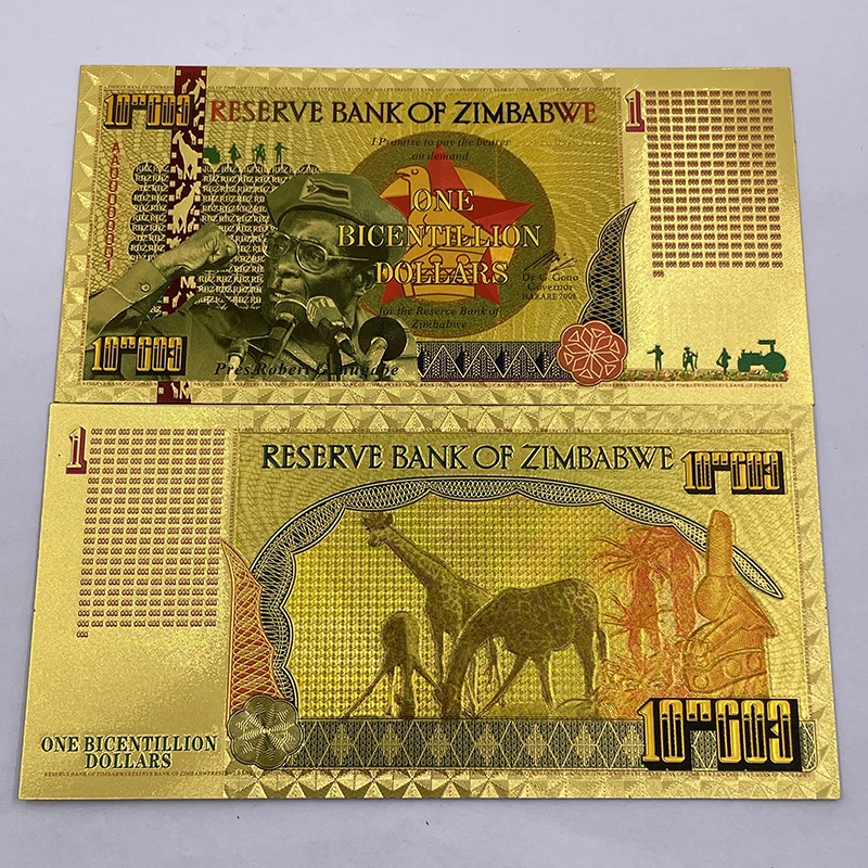 1 قطعة أكثر أنواع زيمبابوي الذهب البنكنوت تريليون الكمية YOTTALILION دولار الذهب زيمبابوي الحيوانات الأوراق النقدية للهدايا