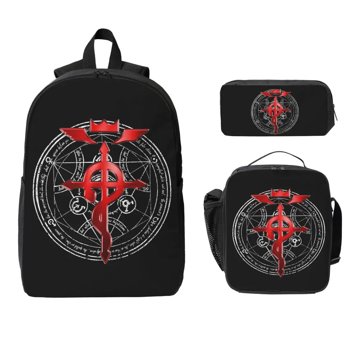Fullmetal Alchemist Transmutation Symbol Backpack Student BookBag School Bag Shoulder Bags 3ps Insulated Lunch Bag Pencil Case