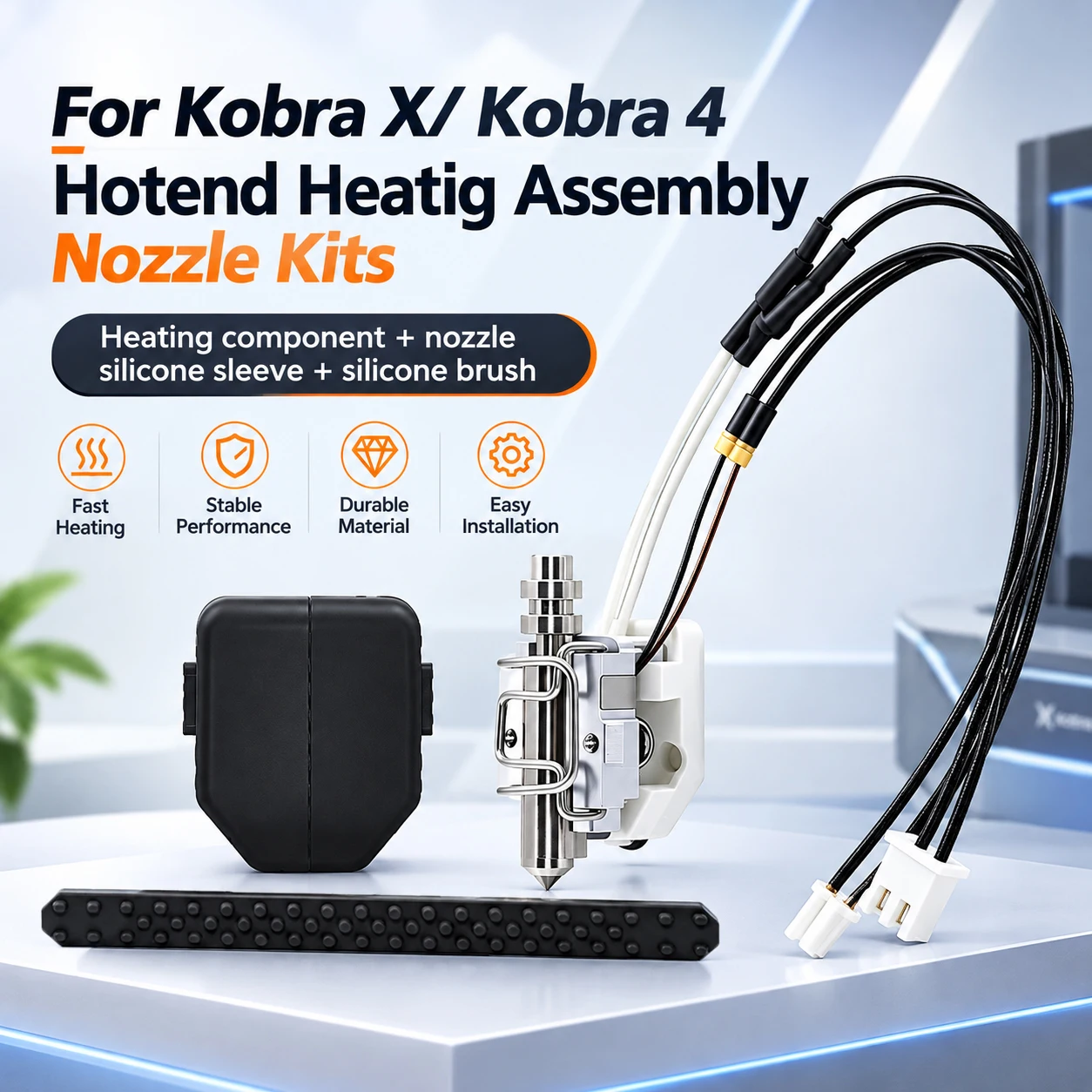 For Anycubic Kobra X Kobra 4 3D Printer Hotend Heating Assembly with Zirconia Ceramic Heater Thermistor Bimetal Nozzle Kits