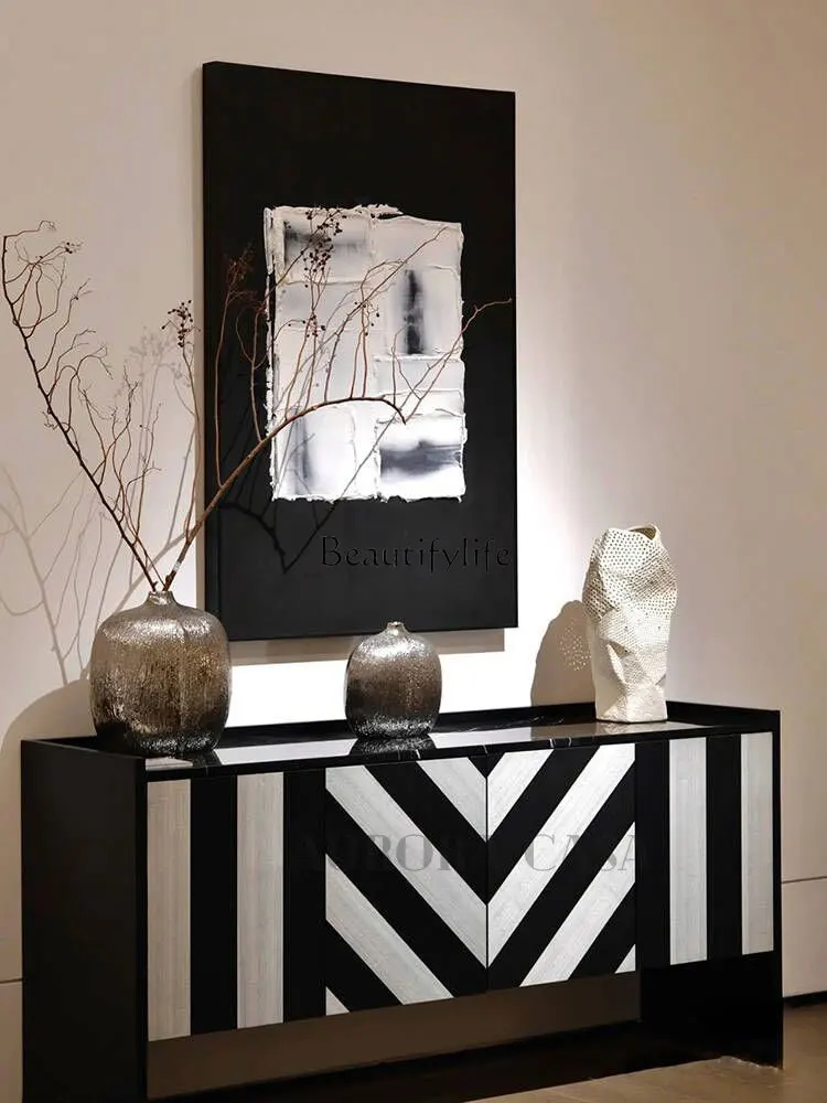 Mid-Ancient Italian Minimalist Zebra Pattern Sideboard Cabinet Entrance Hallway Shoe Cabinet