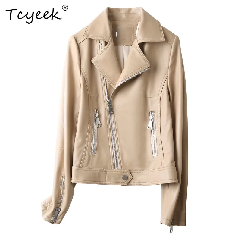 Tcyeek Top Layer Schaffell Frühling Herbst Anzug Führende Motorrad Kurze frauen Echtes Leder Jacke Ж Ett Bydyddydd Mohamed