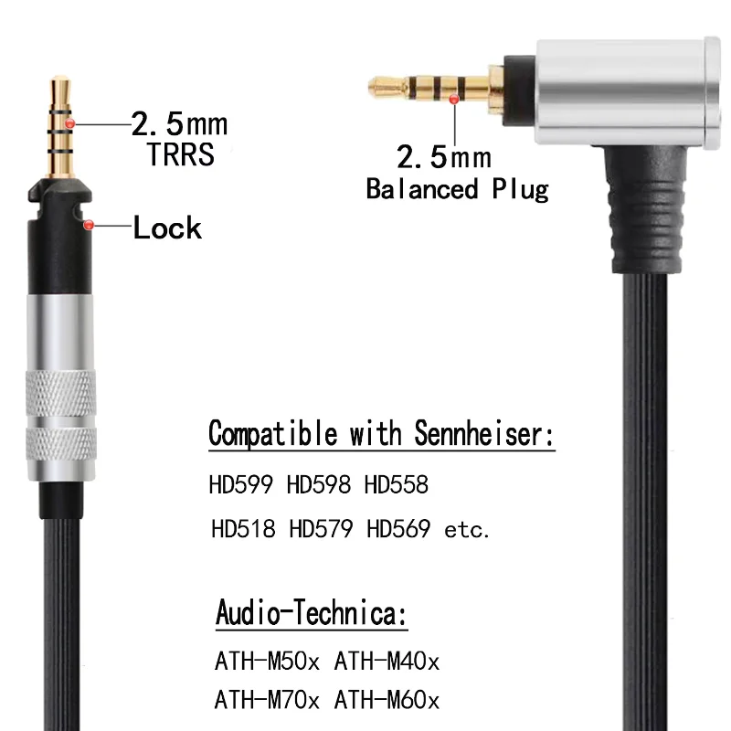 Para sennheiser hd598 hd558 hd559 hd518 hd560s fone de ouvido substituição cabo 3.5mm 2.5mm estéreo baixo áudio cabo 2.5/4.4mm equilíbrio