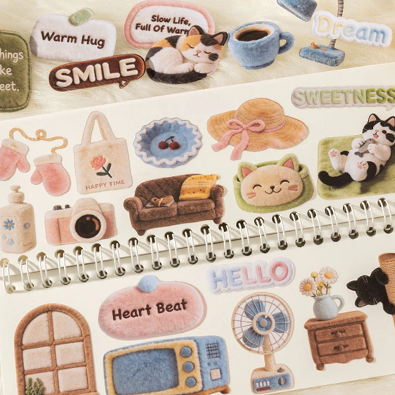 Mr.Paper 30Pcs/Bag Plush Home Series Hard Card Sticker Cute Cat & Home Decor for DIY Journal Scrapbook Dairy Photo Frame Making - view 6