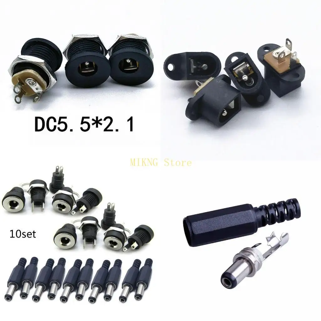 10 Pairs Male+Female 2.1x5.5MM for DC Power Plug PCB Panel Mount Connector best sale