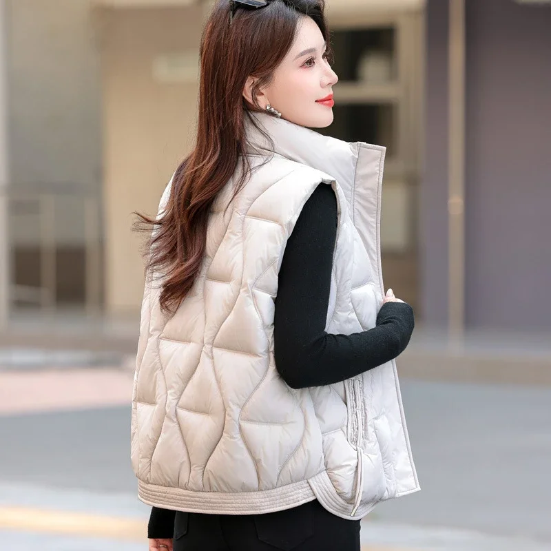 

Women's Down Cotton Padded Vest Jacket Autumn Winter 2025 New Loose Stand Collar Thickened Sleeveless Cotton Waistcoat Outwear
