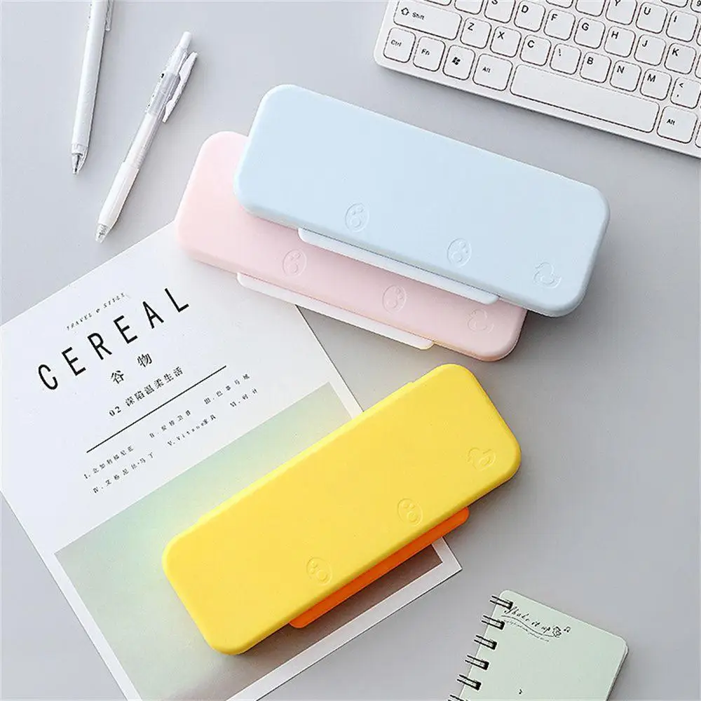 Cartoon Waterproof Soild Color Large Capacity Pen Case Stationery Case Macaron Color Pencil Box Double Layer Pencil Case