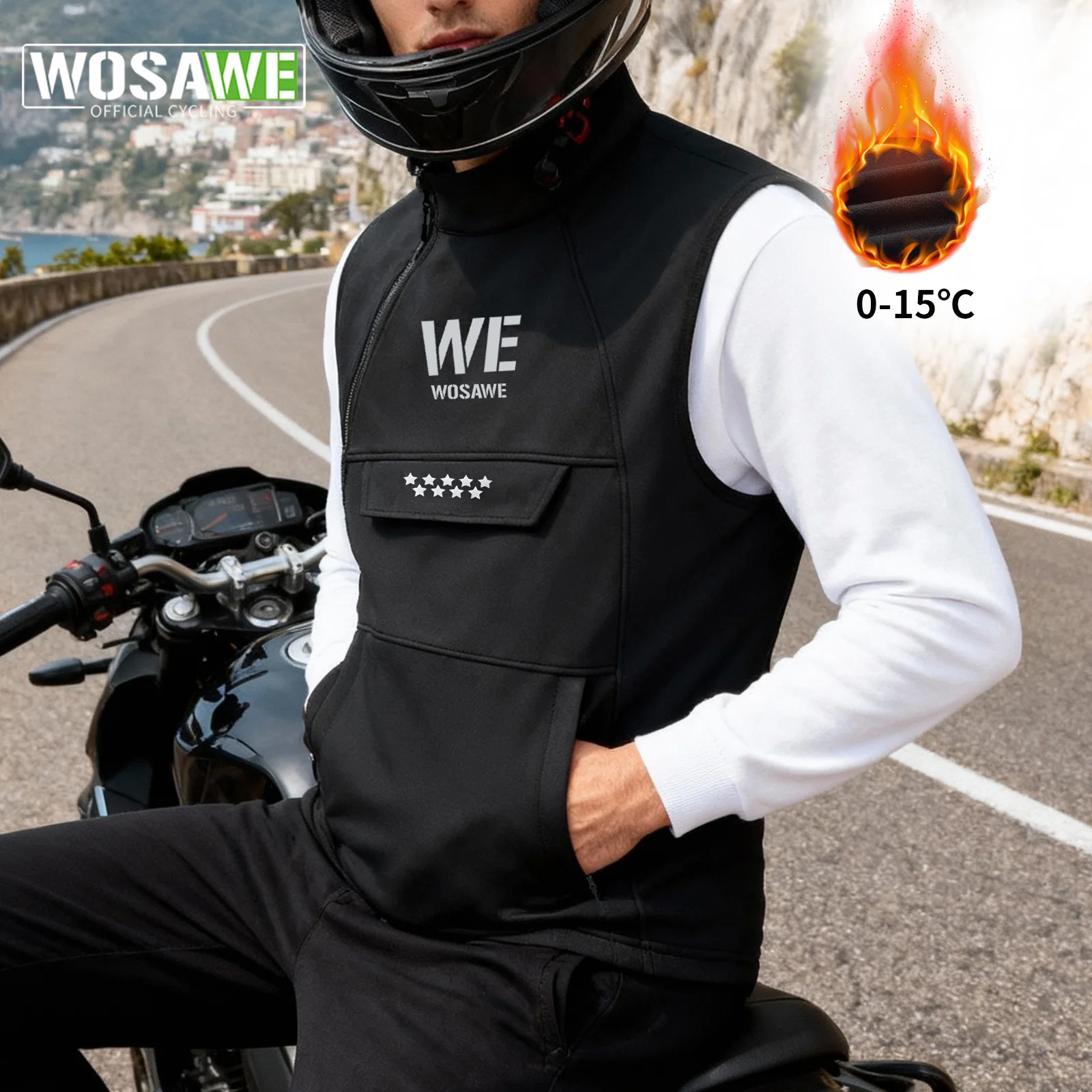 

WOSAWE Winter Motorcycle Vest Warm Reflective Windproof Gilet Motocross Off Road Vest Outdoor Sports Wear 4 Pockets