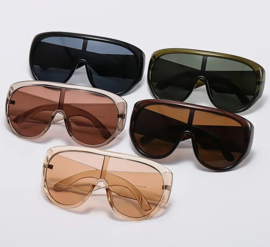 Luxury Brand Retro Big Frame Women Sunglasses Tea Color Square Pilot Shades UV400 Cool Men One Piece Sun Glasses image 6