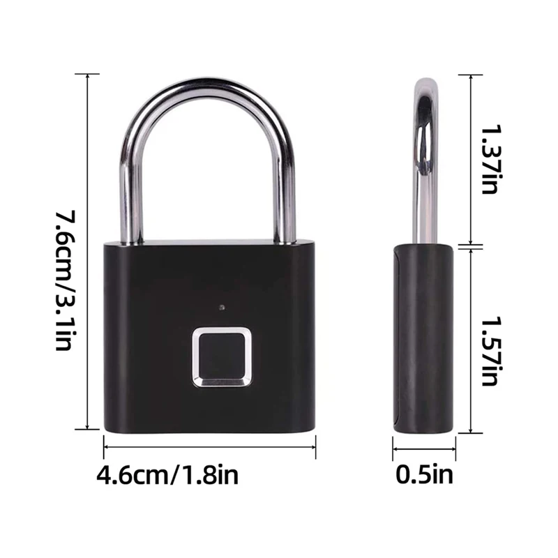 Smart Fingerprint Padlock Keyless Waterproof Zinc Alloy Biometric Padlocks USB Charging Fingerprint Lock Anti-theft Door Lock gallery 5