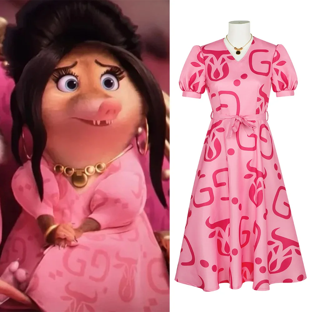 

Zootopia Cartoon Fru Fru Cosplay Costume Fantasia Women Dress Necklace Belt Halloween Carnival Party Girl Kawaii Pink Cute Dress