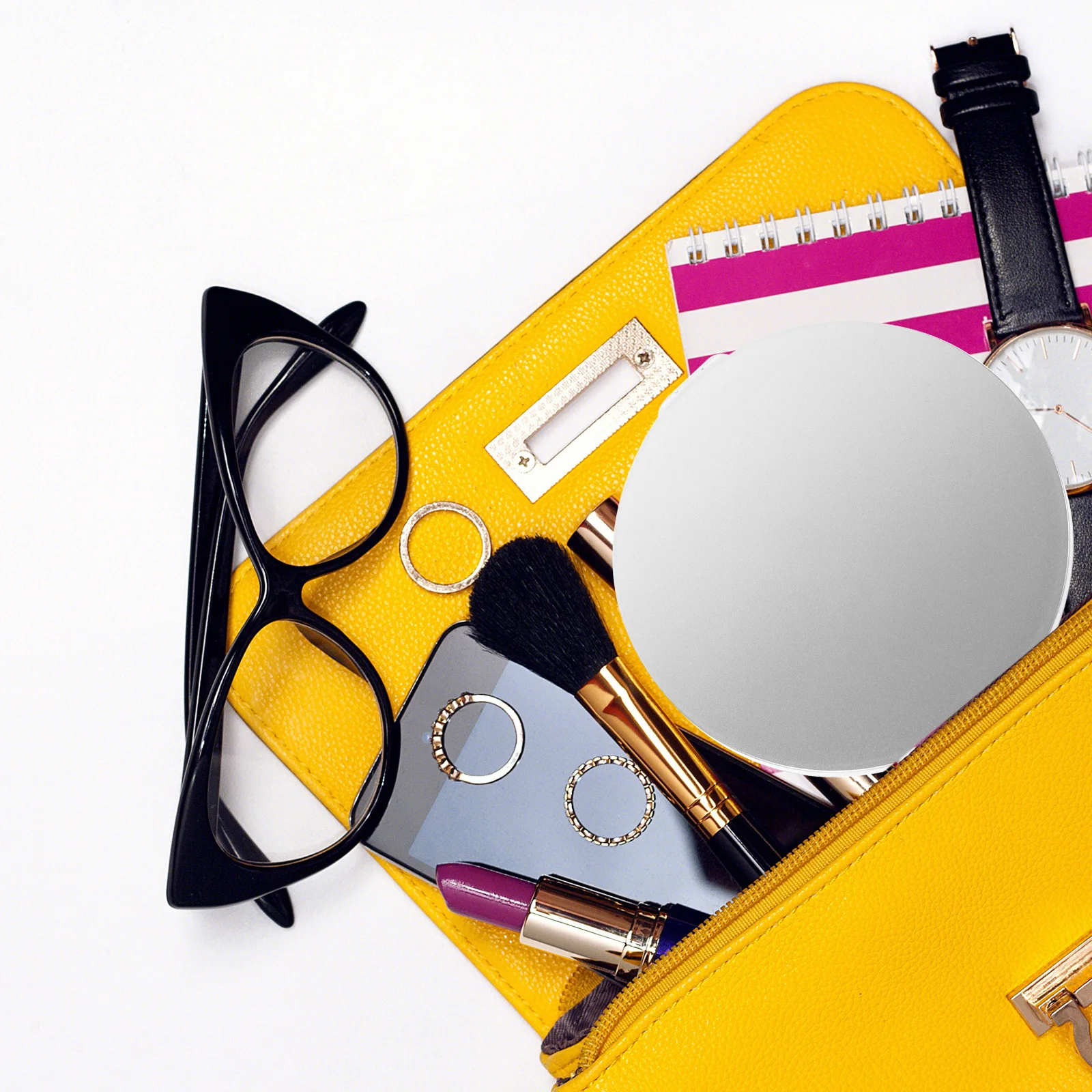 

Pocket Double-Sided Folding Magnifying Mirror Mini Round Compact Makeup Mirror Travel Portable Small Lightweight Easy Carry