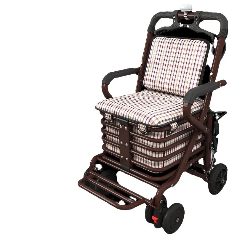 The elderly scooter can push and sit on the portable shopping cart, elderly can push the four-wheel walking aid