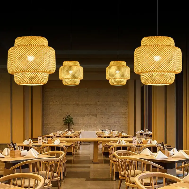 

Hand Knitted Chinese Style Weaving chandelier Restaurant Home Decor Lighting Fixtures Bamboo Hanging Pendant Lamps