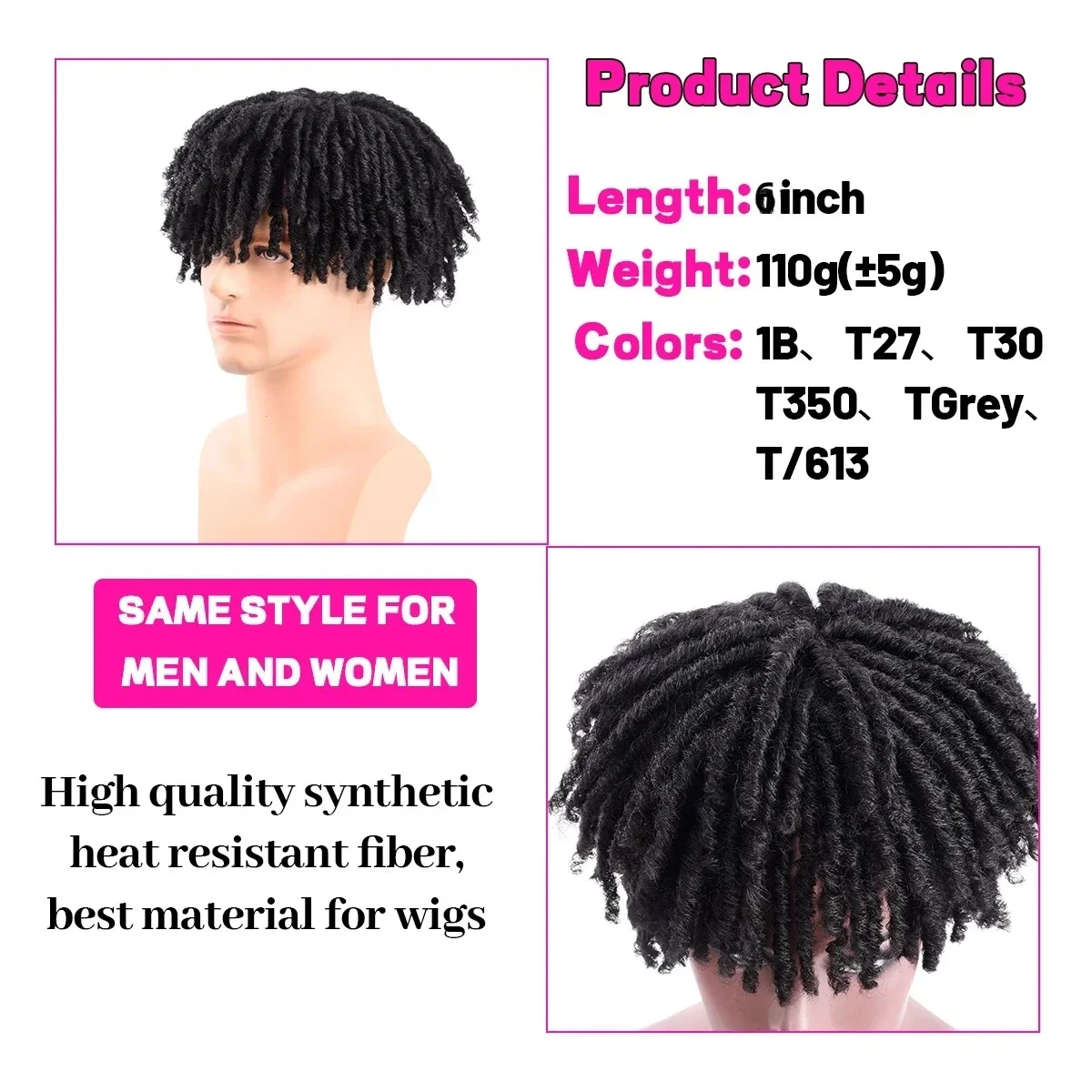 Synthetic Bun Topper Handmade Dread locs Hair Wig Ponytail 27-613 Ombre Dread locks Soft Short Wig Dreads for Men Women