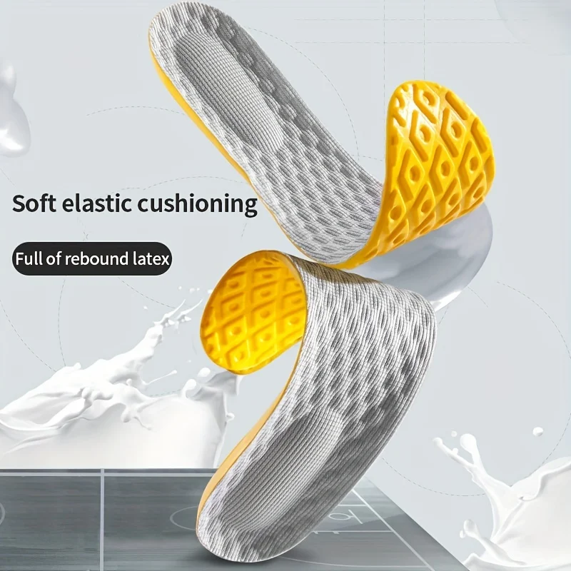 2 pares de plantillas de espuma viscoelástica de látex suave 4D amarillas con soporte deportivo insertado en plantillas transpirables para hombres y mujeres ru