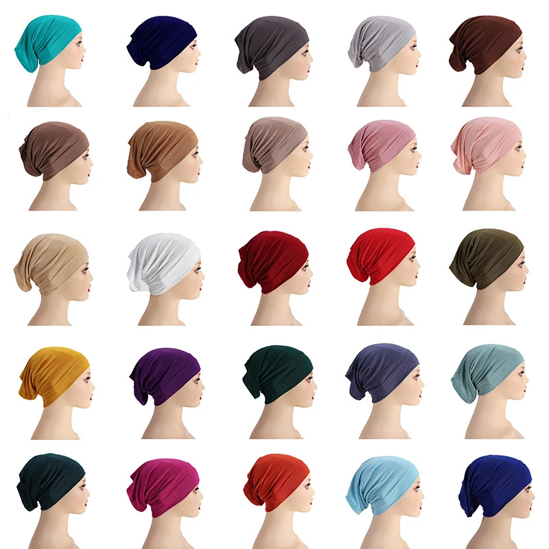 27 Colors Fashion Women Inner Hijab Tube Muslim Turban Cap Bonnet Plain Islamic Underscarf Cotton Jersey Undercaps Mujer Hat