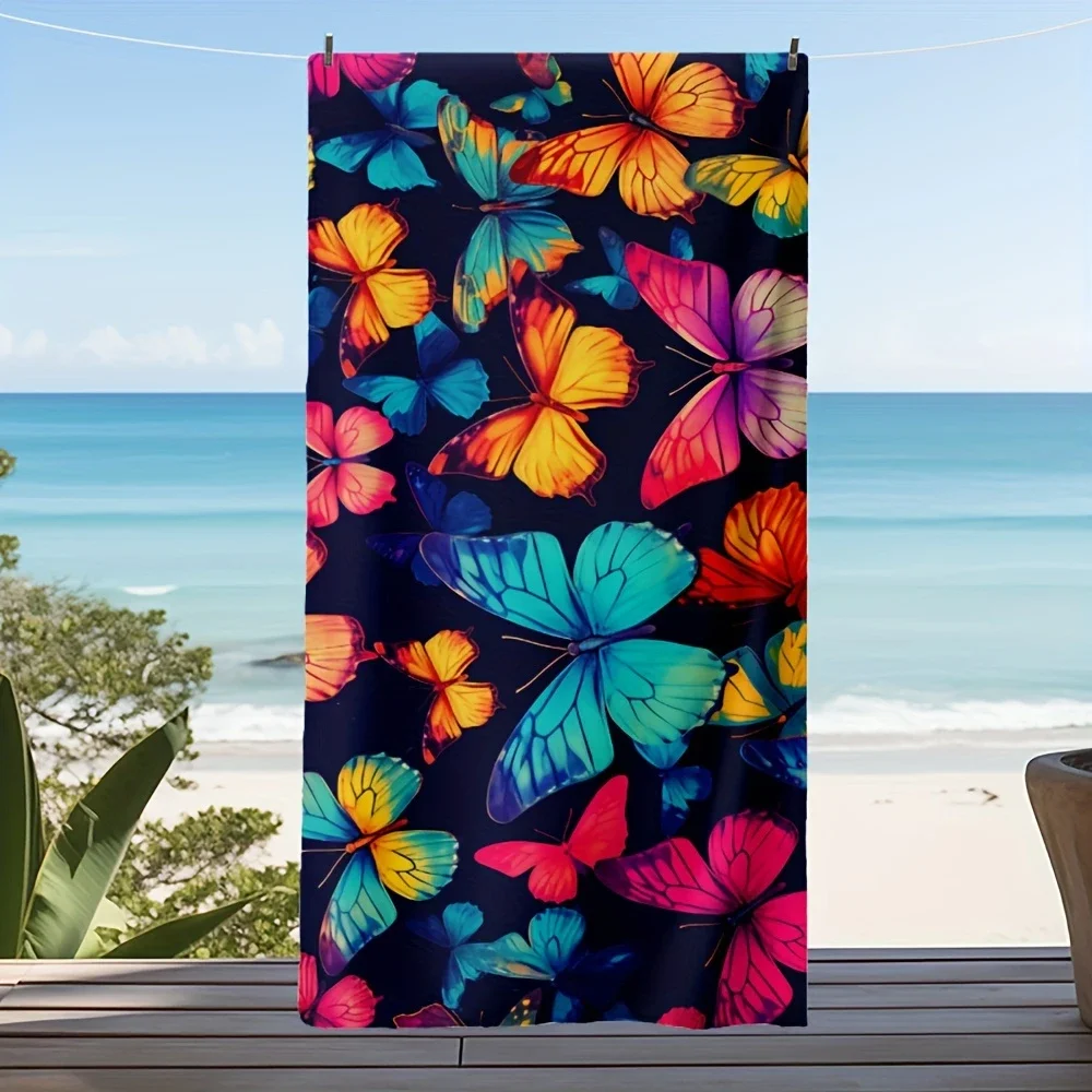 Vibrant Butterfly Beach Towel Single Sided 2D Quick Dry Microfiber Towel for Pool Beach Swimming Colorful Boho for Nature Lovers
