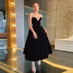 Bafftafe Black Velour Midi Prom Evening Gowns Corset Back Ankle Length Formal Women Party Dress Homecoming Vestido Customized