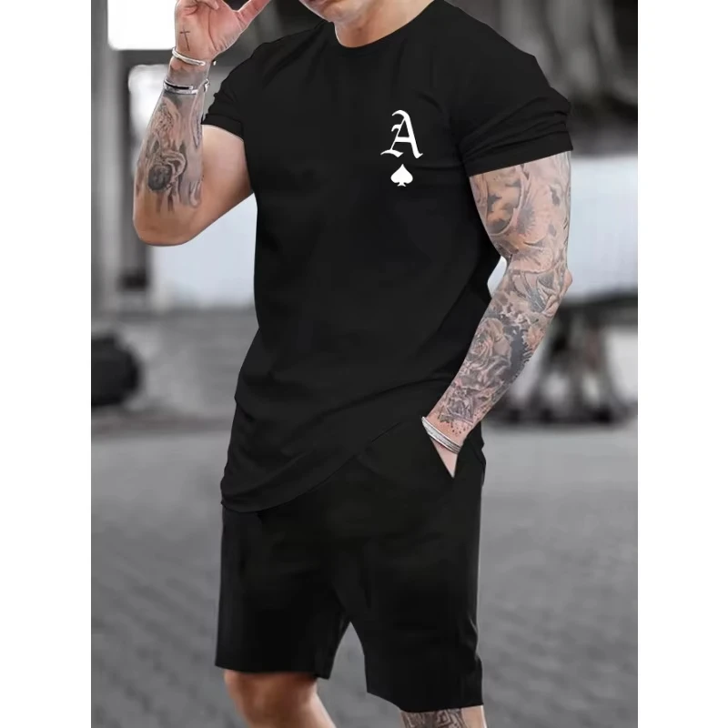 

Men's Summer Spade A-line Poker Pattern Printed T-Shirt Fashion Loose Casual Round Neck Large Men Breathable Soft Cotton Tshirts