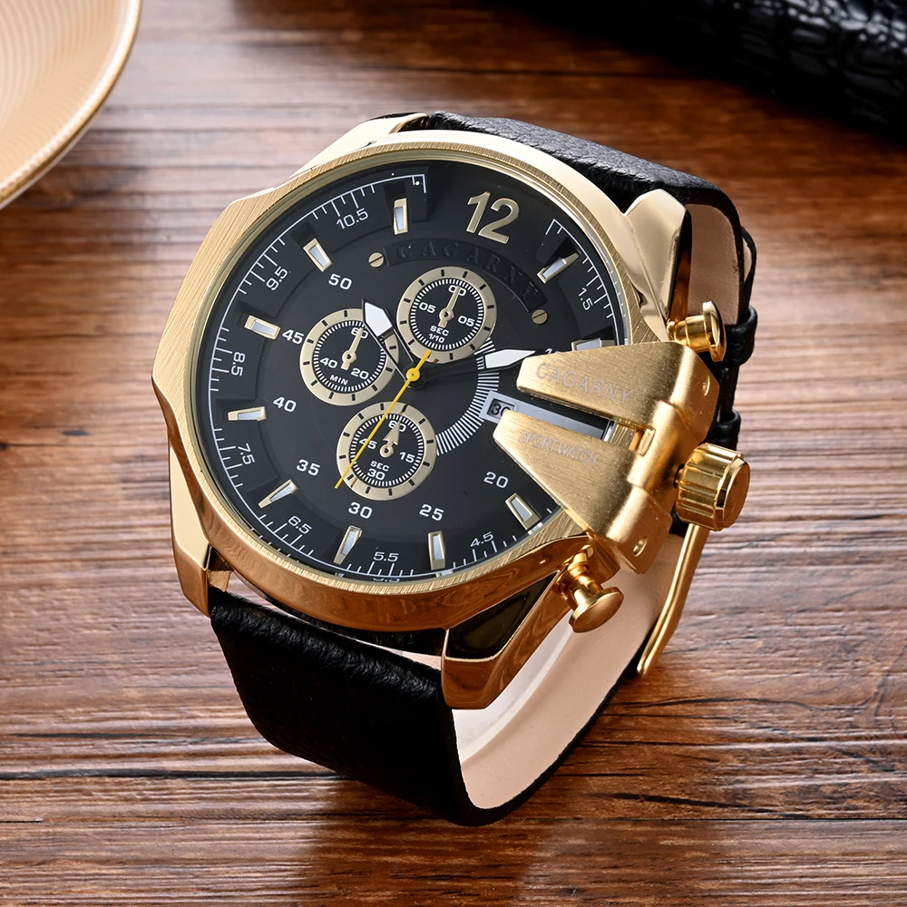 CAGARNY Original Brand Big dial 6839 Fashion Casual Watches for Men Waterproof Date Leather Man's Quartz Watch Relogio Masculino