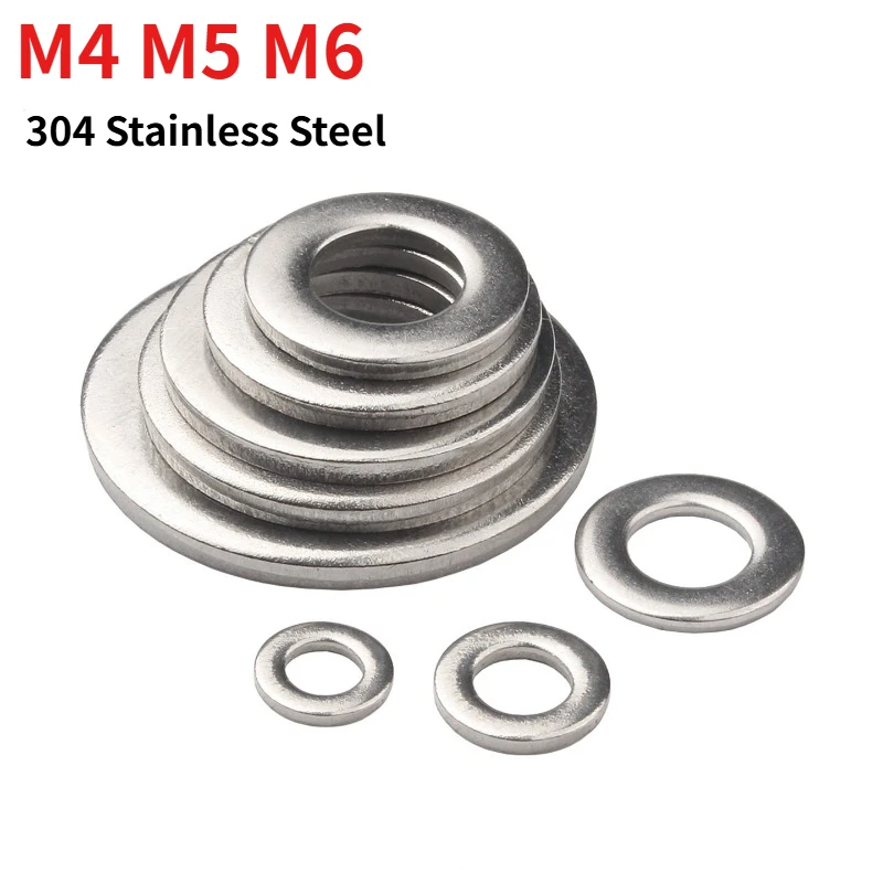 304 Stainless Steel Flat Washers DIN125 Plain Washers Metal Gaskets, Shims and Spacers Rust-resistant hardware washers M4 M5 M6