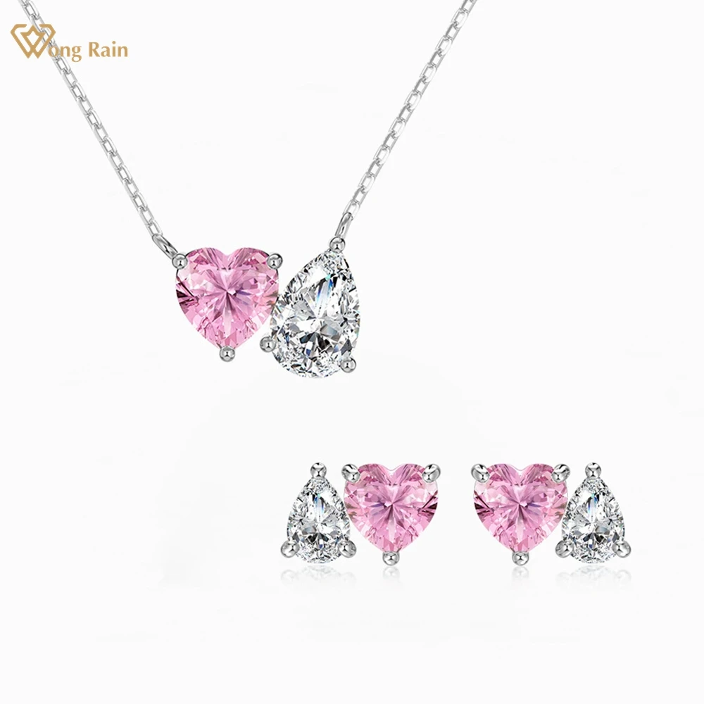 

Wong Rain Sparkling 925 Sterling Silver Pear Heart Cut Lab Sapphire Gemstone Pendant/Necklace/Earrings Jewelry Sets Wholesale