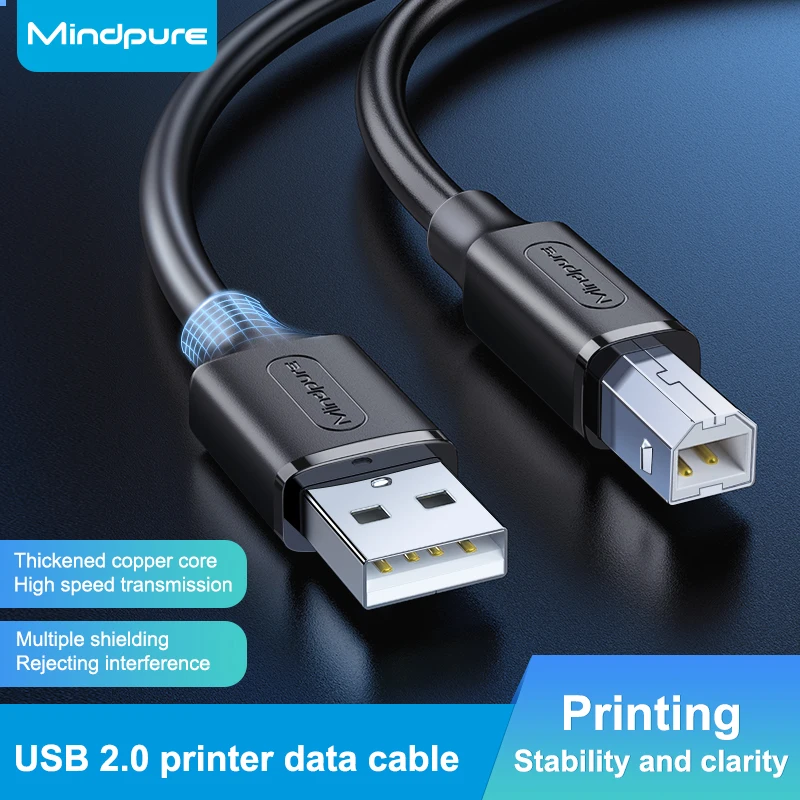 Mindpure USB Printer Cable USB 2.0 Type A to B Male to Male Printer Cable For Canon Epson Dell HP ZJiang Label Printer Cord 10m