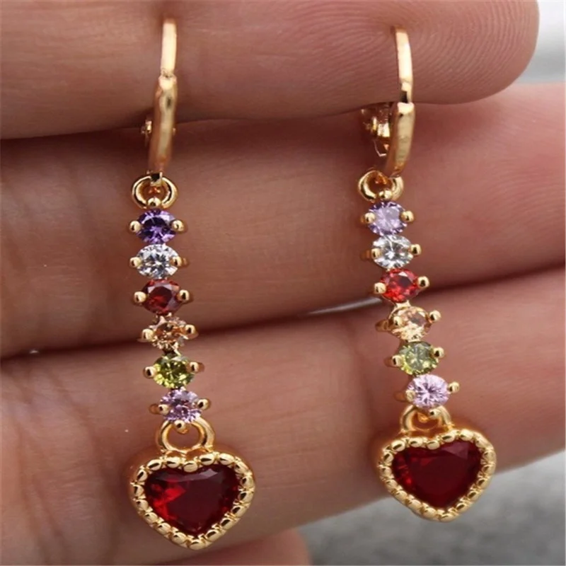 Trendy Dangle Drop Earrings for Women Gold Color Chain Earring Rainbow Zircon Jewelry Accessories for Wedding Engagement Gift