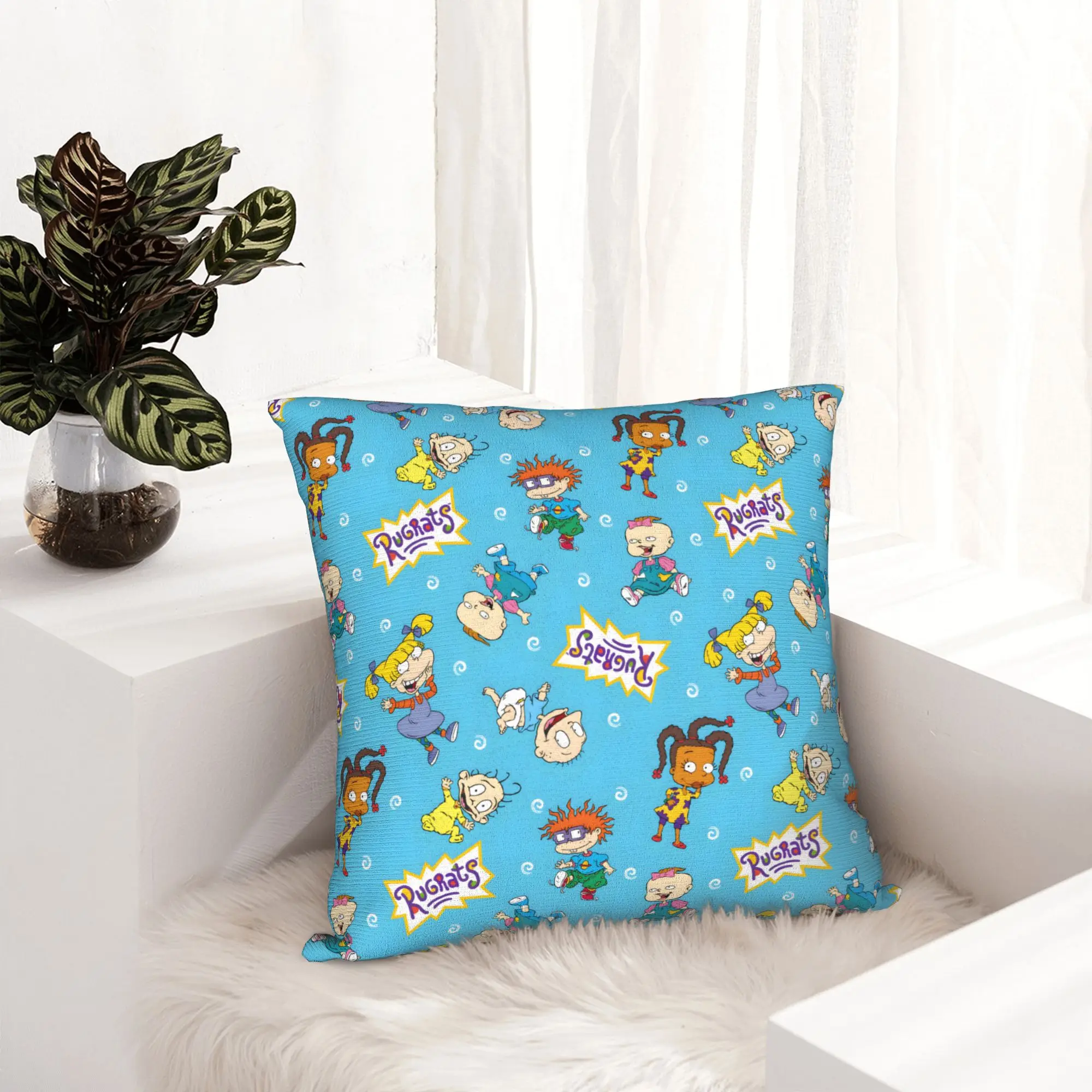 Luxury Retro R-Rugrats Cushion Cover 40x40cm Velvet Cartoon T.V Throw Pillow for Sofa Car Square Pillowcase Home Decorative