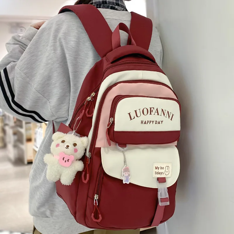 Mochila escolar Kawaii de alta capacidad para mujer, morral escolar Harajuku, resistente al agua, para ordenador portátil