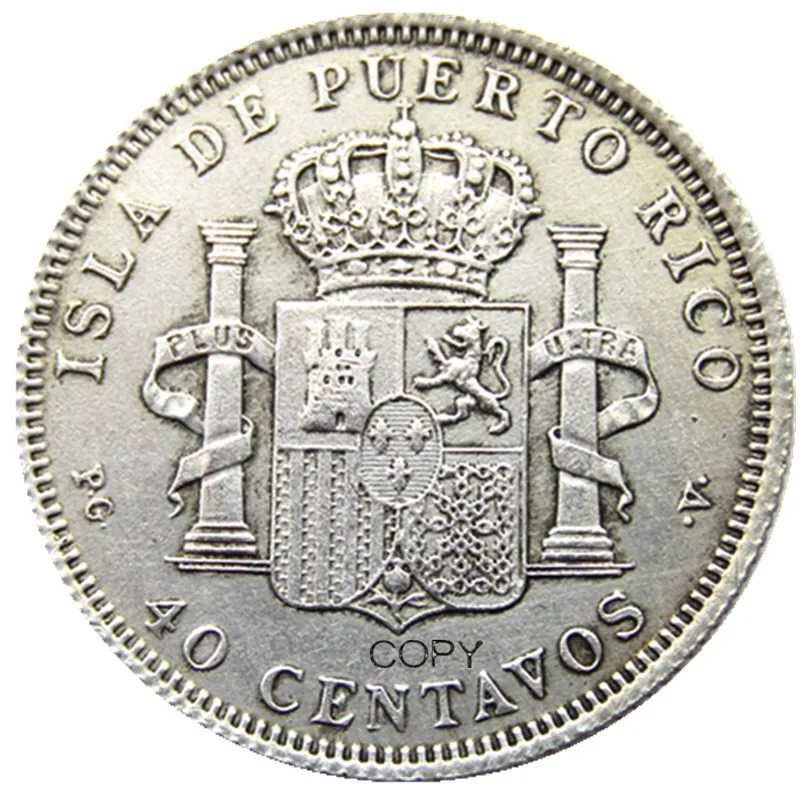 Puerto rico 1896 40 centavos Silver Plated Copy Coins