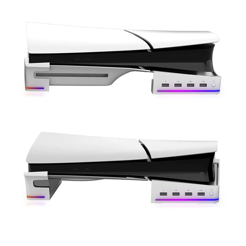 

Exquisite Workmanshipp-For PS5 Slim/Pro Stand With Light Modes, 4 USB Hubs - Enhanced Storage & Display