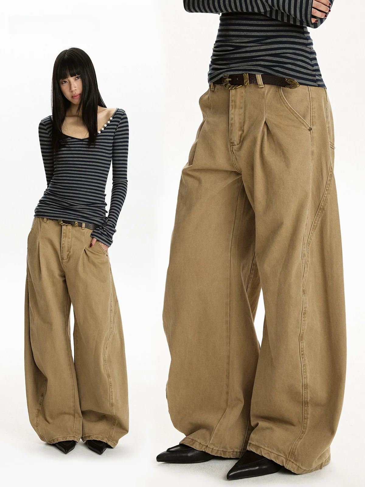 

Aket American Retro Loose Wide Leg Knife Jeans Men Women Casual Versatile Drapey Simple Cotton Denim Jeans