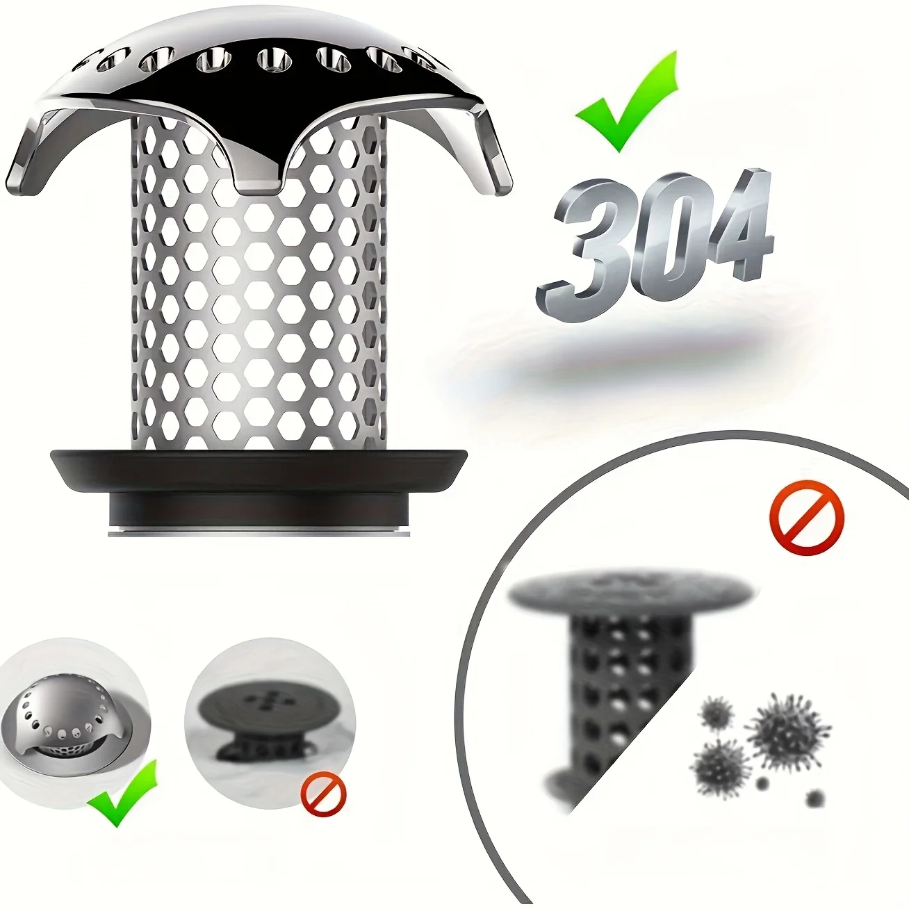 304 Stainless Steel Bathtub Drain with Hair Collector - High-efficiency Drainage, Prevents Clogging, Sink/Shower Drain Cover