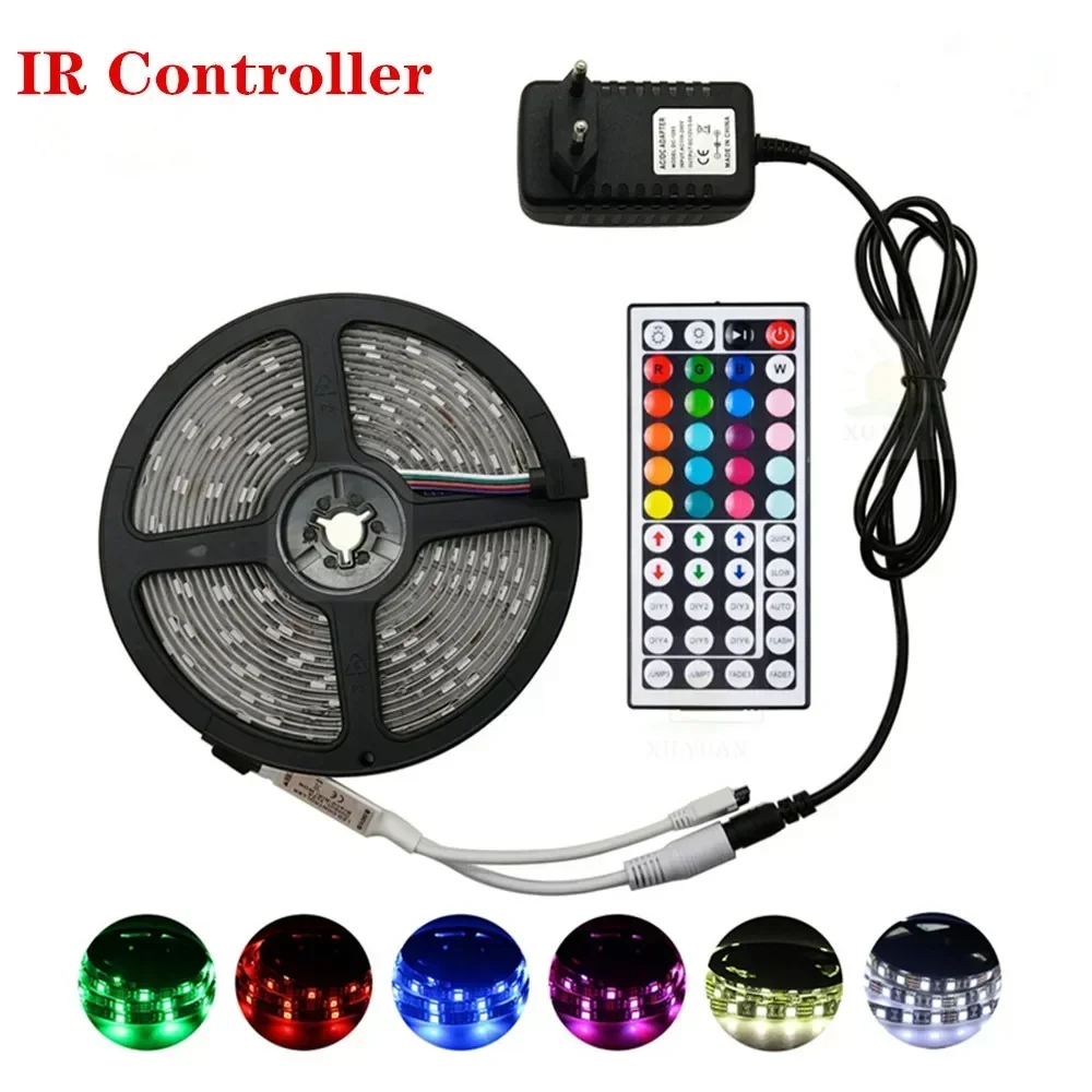 

5M LED Strip 5050 2835 IP20 RGB Strip LED Light Flexible Ribbon Stripe DC 12V RGB Diode Tape IR Controller Adapter