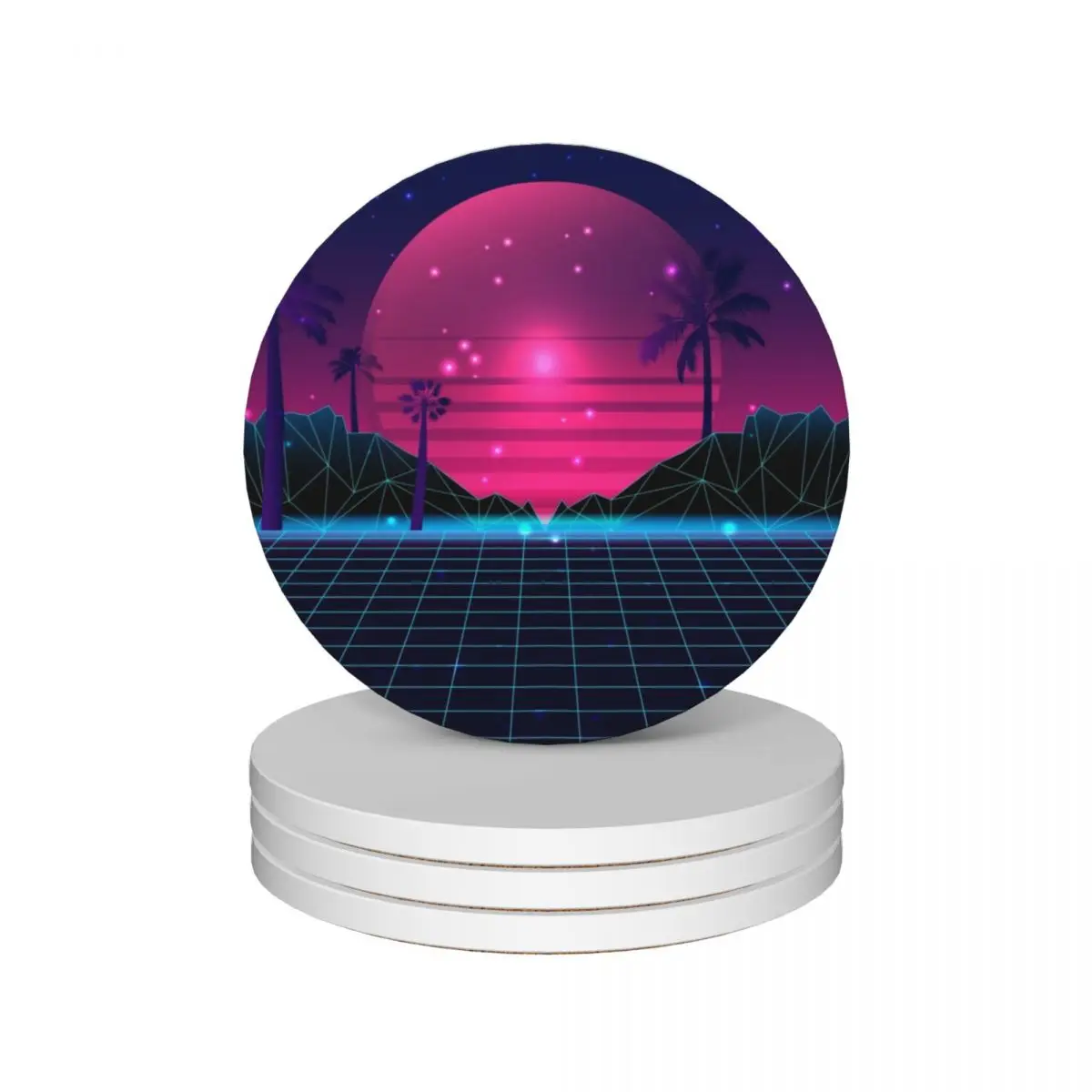 80's Flashback Synthwave Ceramic Coasters (Set of 4) drinks for drinks set cute kitchen supplies Coasters