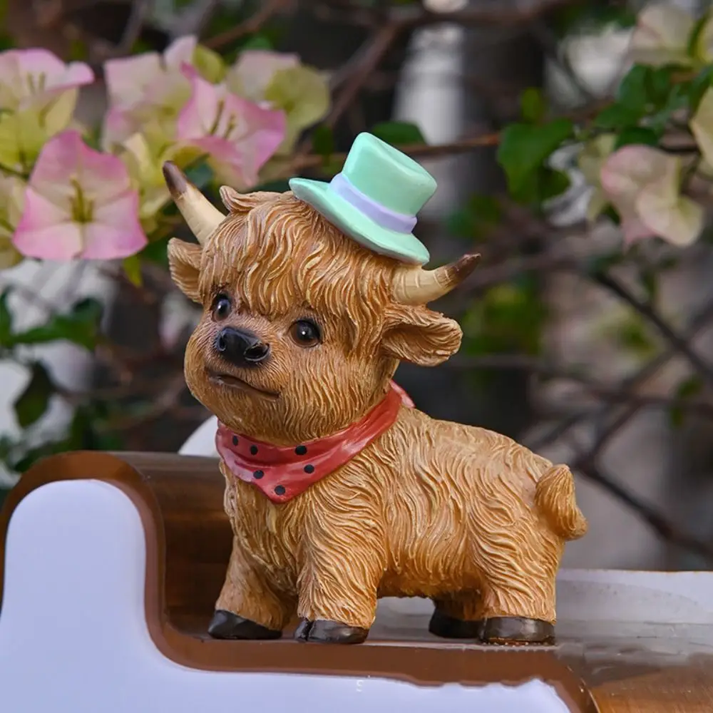 

Cowboy Style Cartoon Cow Ornament Cute Decorative Cow Statue Resin Animal Sculpture Desktop