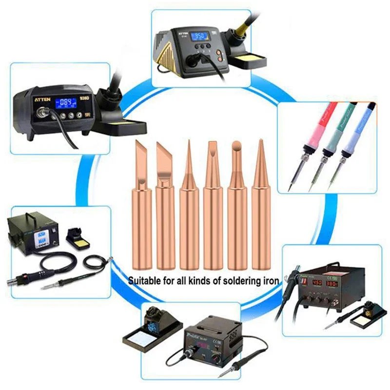 5PCS Copper Iron Tip I/B /K/2.4D/3C Set 900M-T Welding Tip Head Tools Inside Hot Bare Copper Electric Soldering Iron Tools