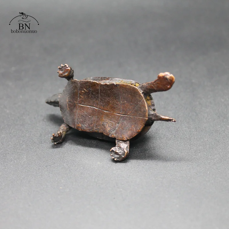 China Vintage Copper Bagua Feng Shui Dragon Turtle Statue Desk Small Ornament Home Decoration Craft Accessories Animal Figurine