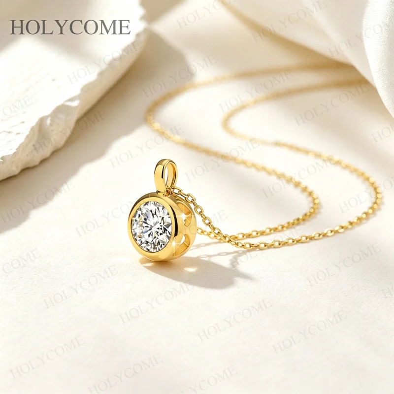 1CT Moissanite Necklace for Woman 925 Sterling Sliver Round Diamond Pendant Engagement Wedding Party Fine Jewely