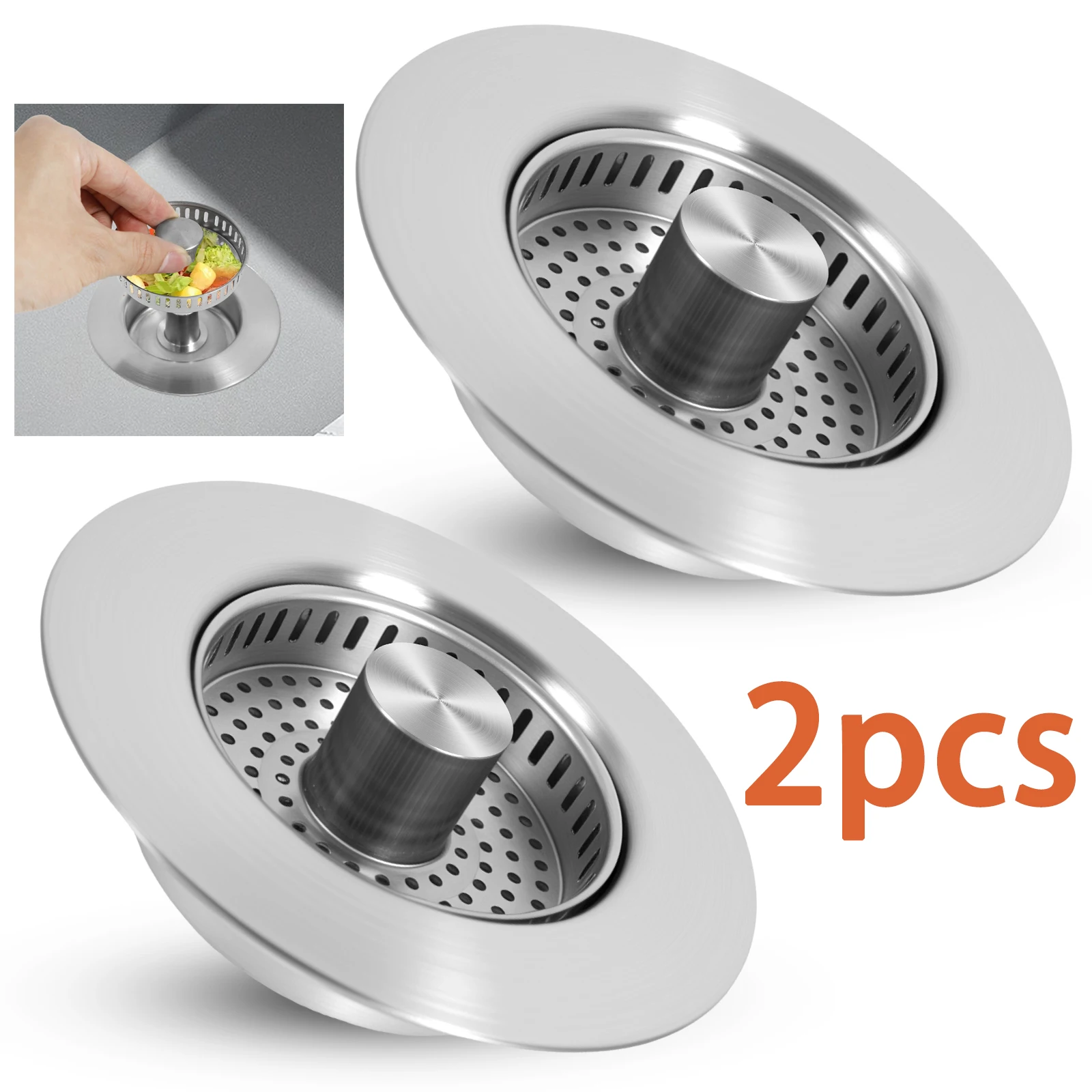 

2 шт., сито для раковины из нержавеющей стали, всплывающая пробка для раковины, антизасоряющаяся раковина, корзина для улавливания еды, отверстие для улавливания волос для ванной комнаты